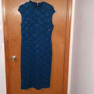 Turquoise Keyhole Sequin Dress Sz 14